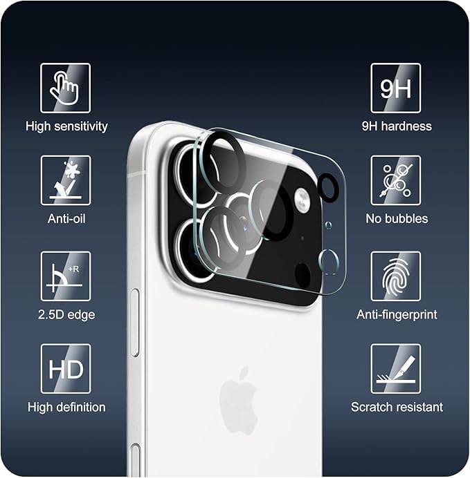 OpenTech ® واقي عدسة الكاميرا الزجاجي المقسى المتوافق مع iPhone 17 Pro Max مع تغطية من الحافة إلى الحافة (شفاف بالكامل) (عبوة من اثنين) - Image 2