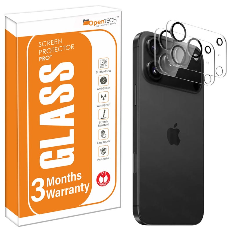 OpenTech ® واقي عدسة الكاميرا الزجاجي المقسى المتوافق مع iPhone 17 Pro Max مع تغطية من الحافة إلى الحافة (شفاف بالكامل) (عبوة من اثنين) - Image 1