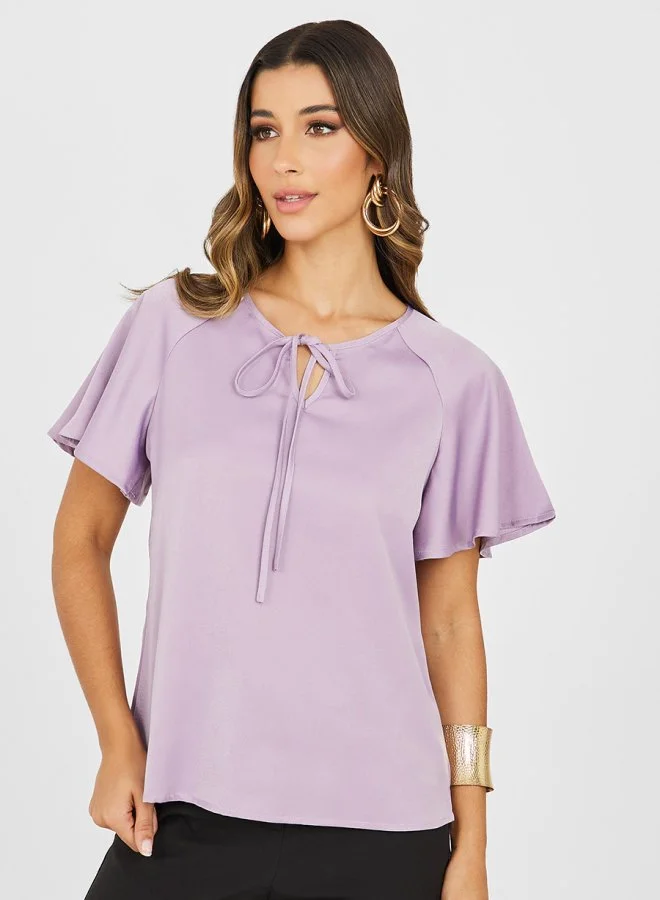 Styli Tie-Up Neck Regular Fit Blouse