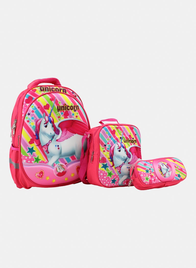 MIGO School Set Unicorn Backpack 16 Inches – Watermelon & Fuchsia - Image 1