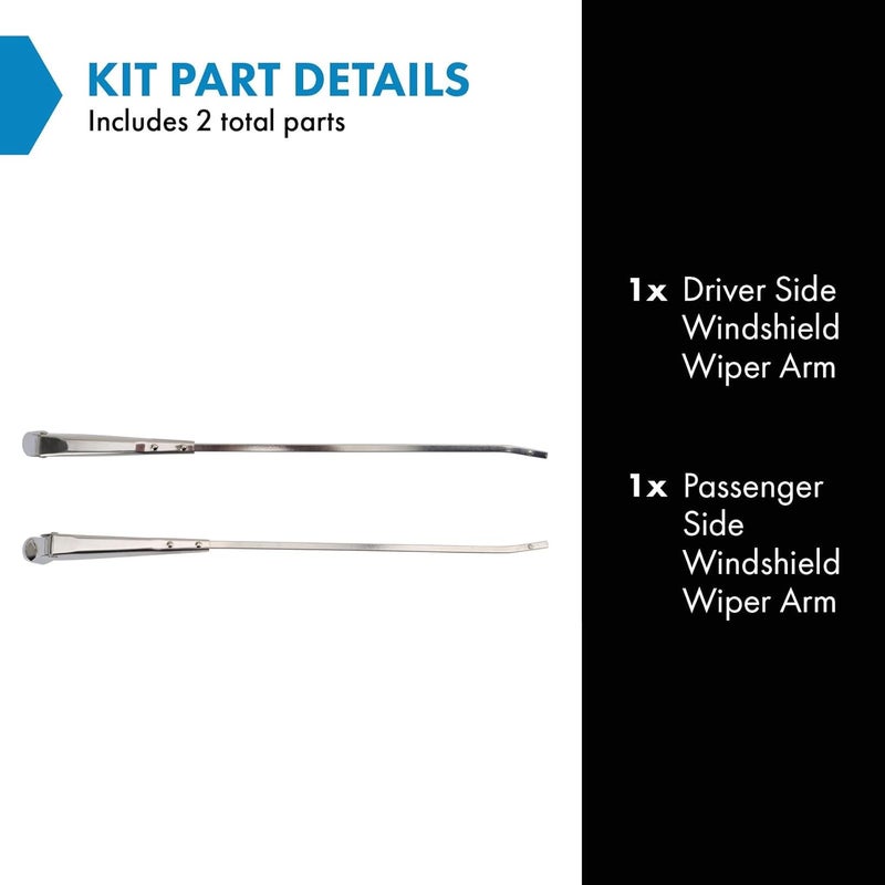 TRQ Windshield Wiper Arm Silver for 1960-1966 Chevrolet C10, C20, C30, K10, K20 Pickup - Image 2