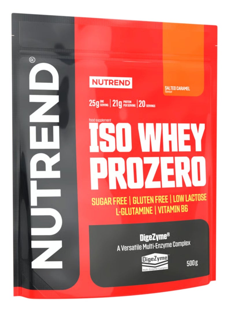 NUTREND ISO Whey Prozero Protein Powder Salted Caramel Flavor 500g | 21g Protein Per Serving | Sugar Free Gluten Free Low Lactose | L-Glutamine & Vitamin B6 | Made in Czech Republic - Image 1