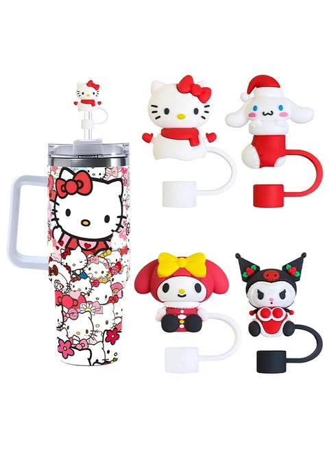 4 PCS Cute Straw Cover Cap for Stanley Cup，Silicone Straw Toppers Cap Compatible with Stanley 30&40 Oz Tumbler，Reusable Straw Tips Lids for Stanley Cup Accessories