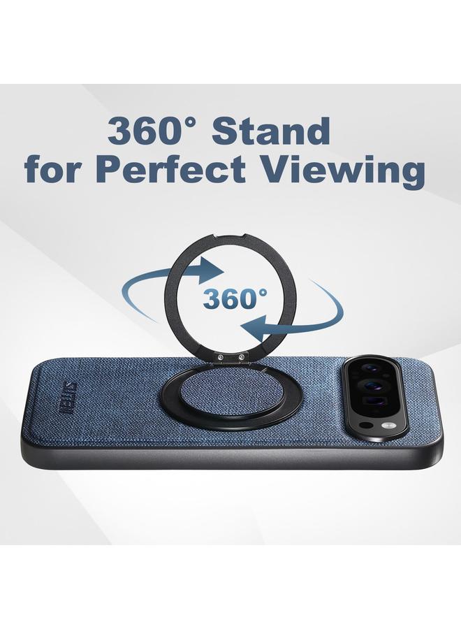 سوتين جراب لهاتف Google Pixel 6a G3 مع حامل دوار 360 درجة من MagSafe مصنوع من جلد الدنيم - Image 2