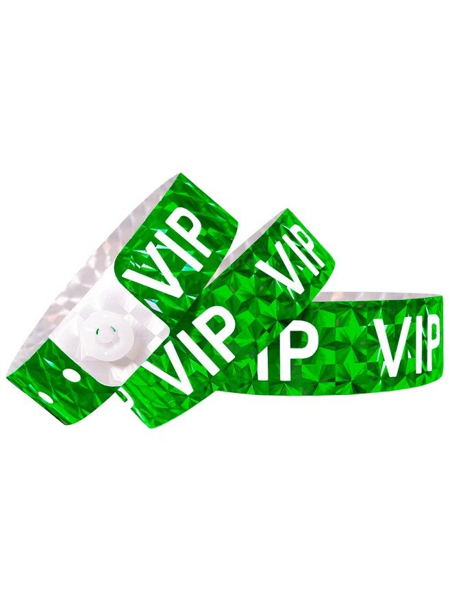 OUCHAN Holographic Vip Plastic Wristbands Green 100 Pack Vinyl Wristbands For Events Parties - Image 1