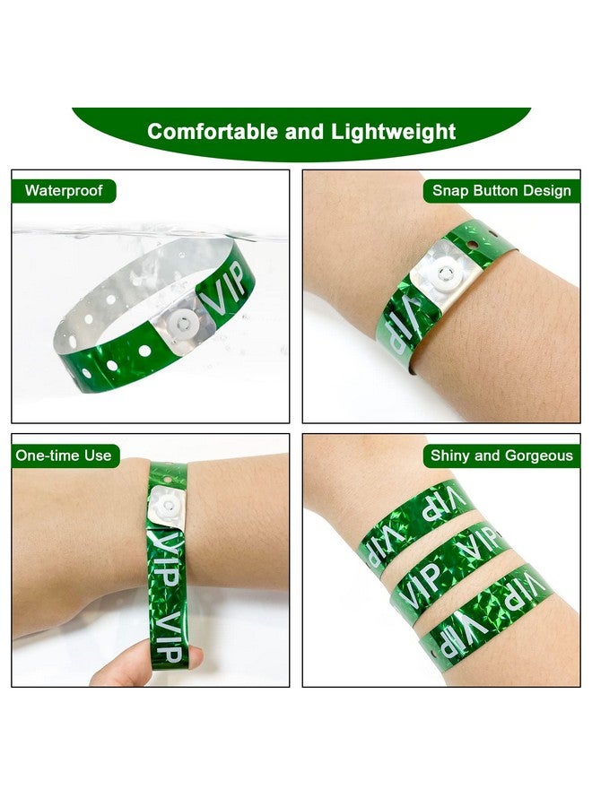 OUCHAN Holographic Vip Plastic Wristbands Green 100 Pack Vinyl Wristbands For Events Parties - Image 2