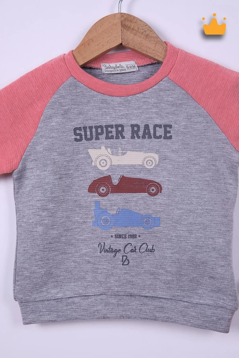 بينو بيبي Babyhola 6-24 Months Vintage Car Baby Boy Tracksuit Set 12042