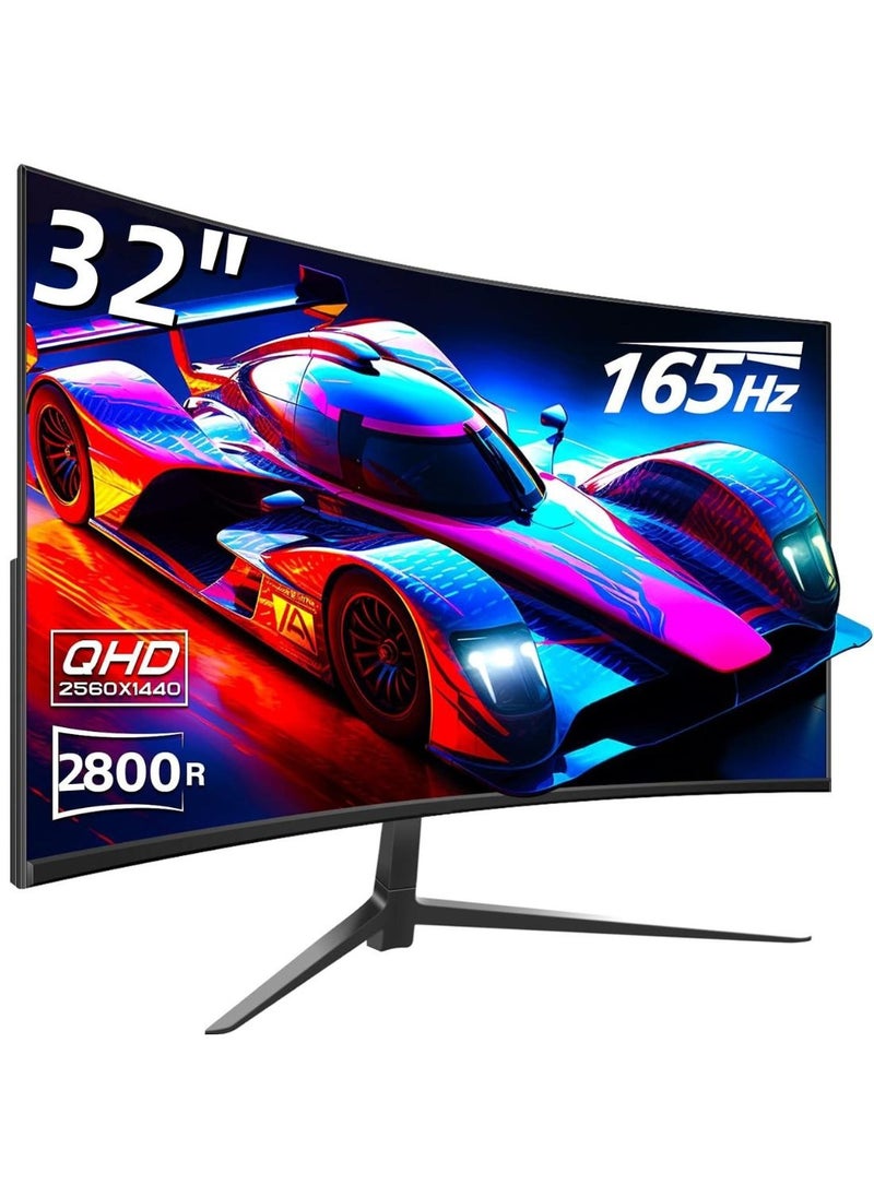 2K 165Hz Curved Monitor, 32 Inch QHD 2560x1440p 165Hz Gaming Monitor with AMD FreeSync, Flicker-Free, 2X HDMI 2.0, DP 1.4, Ultra-Thin Frameless 2800R Screen PC Monitor