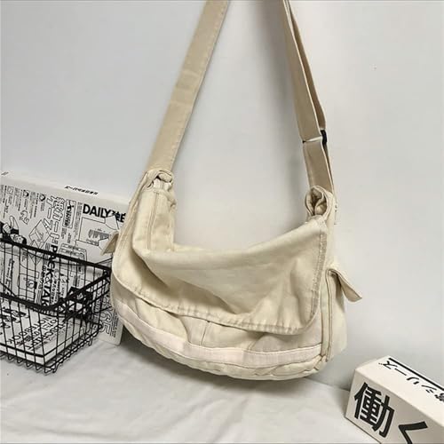 POHADON Vintage Canvas Messenger Bag for Men Women Crossbody Bag Satchel Shoulder Bag Harajuku Streetwear (White) - Image 4