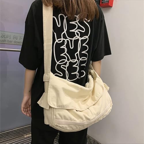 POHADON Vintage Canvas Messenger Bag for Men Women Crossbody Bag Satchel Shoulder Bag Harajuku Streetwear (White) - Image 2