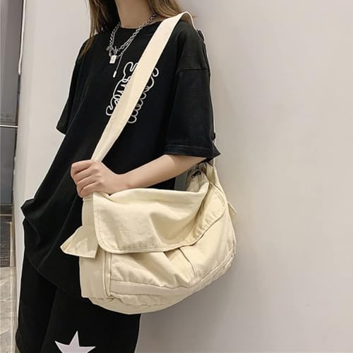 POHADON Vintage Canvas Messenger Bag for Men Women Crossbody Bag Satchel Shoulder Bag Harajuku Streetwear (White) - Image 3