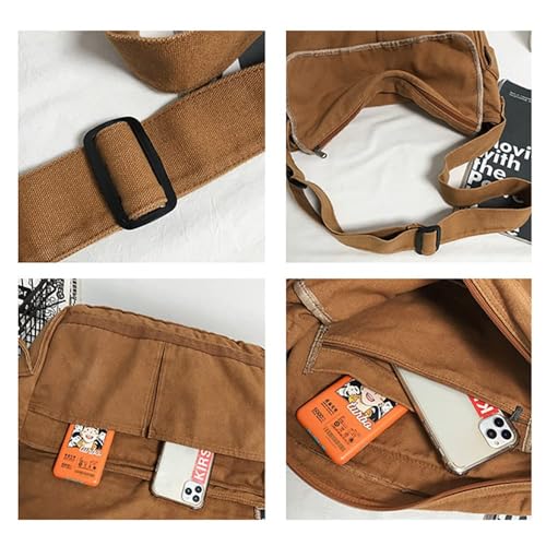 POHADON Vintage Canvas Messenger Bag for Men Women Crossbody Bag Satchel Shoulder Bag Harajuku Streetwear (White) - Image 5