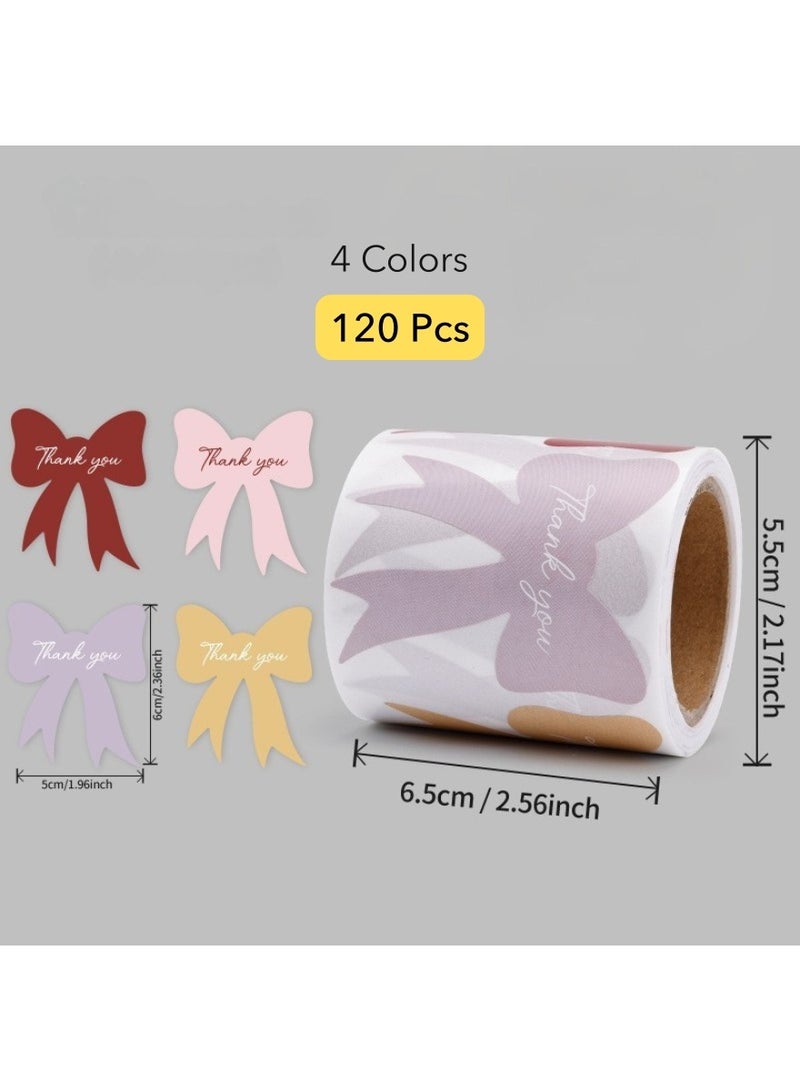 Bow-Shaped Thank You Stickers Roll | 120-Piece Elegant Adhesive Labels with 4 Cute Designs, 6x5cm (2.36x1.96 in), for Gift Boxes, Journaling, Packaging, Handmade Goods, Cup & Envelope Seals - Image 5