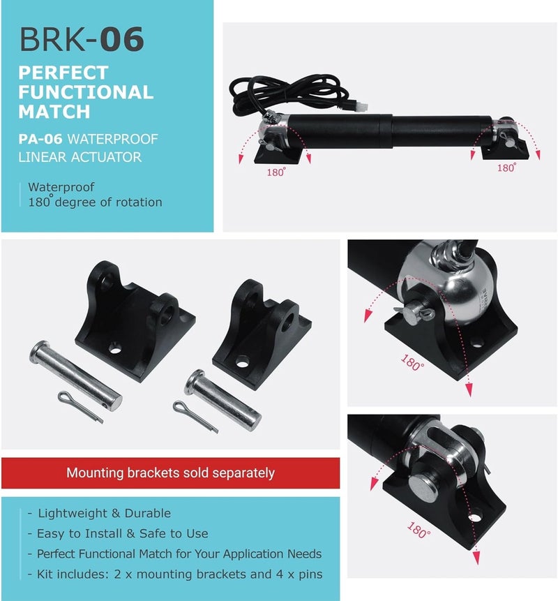 PROGRESSIVE AUTOMATIONS Mounting Bracket Set BRK-06 for Linear actuators - Made from of Iron Steel - Compatible with Linear Actuator PA-06 - Image 2