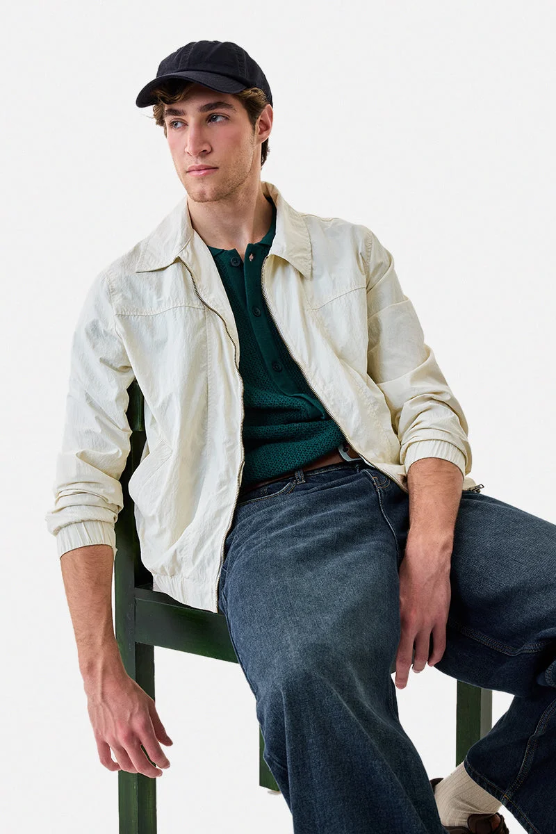 سنيتش Cream Solid Long Sleeve Regular Fit Jacket