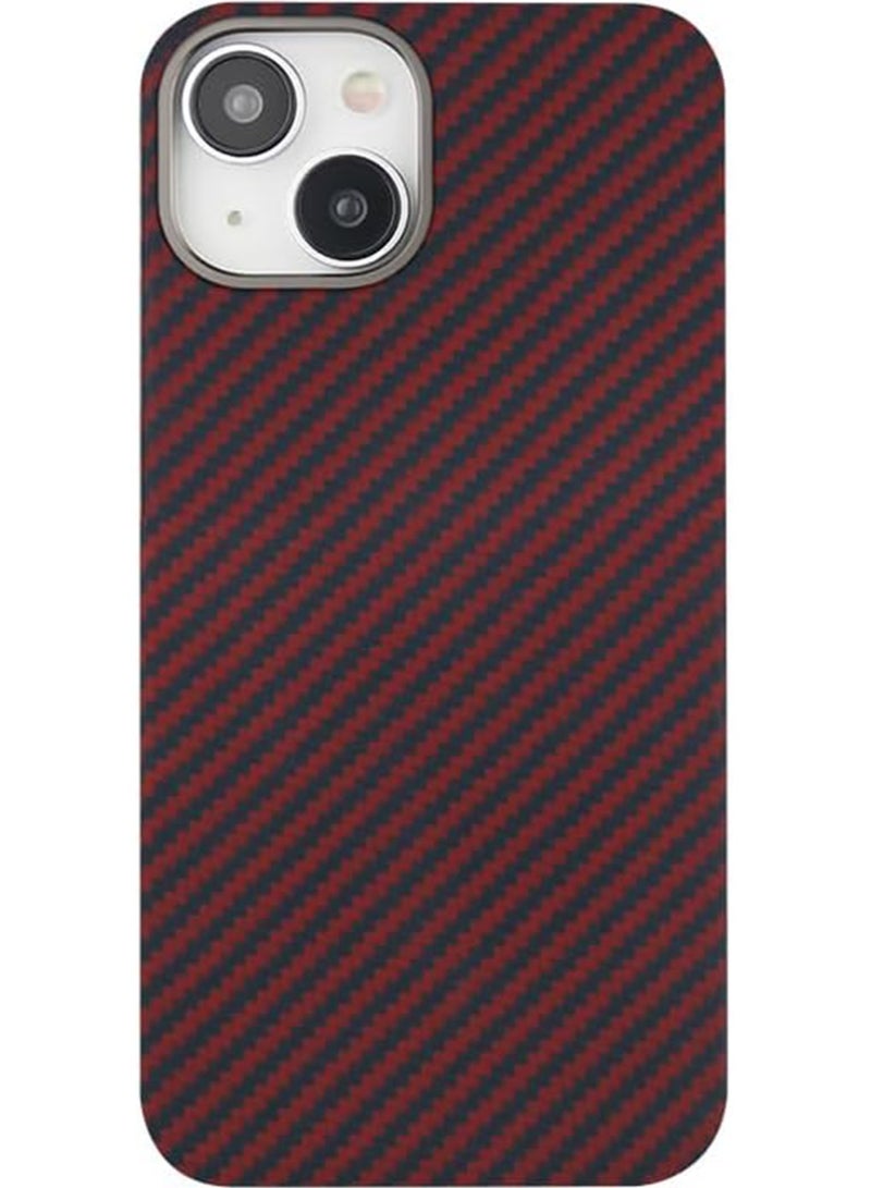 MONOCARBON Real Aramid Fiber [Ultra Slim] for iPhone 15 Case Cover [MagSafe Compatible] Lightweight Anti-Scratch - Matte Red Black