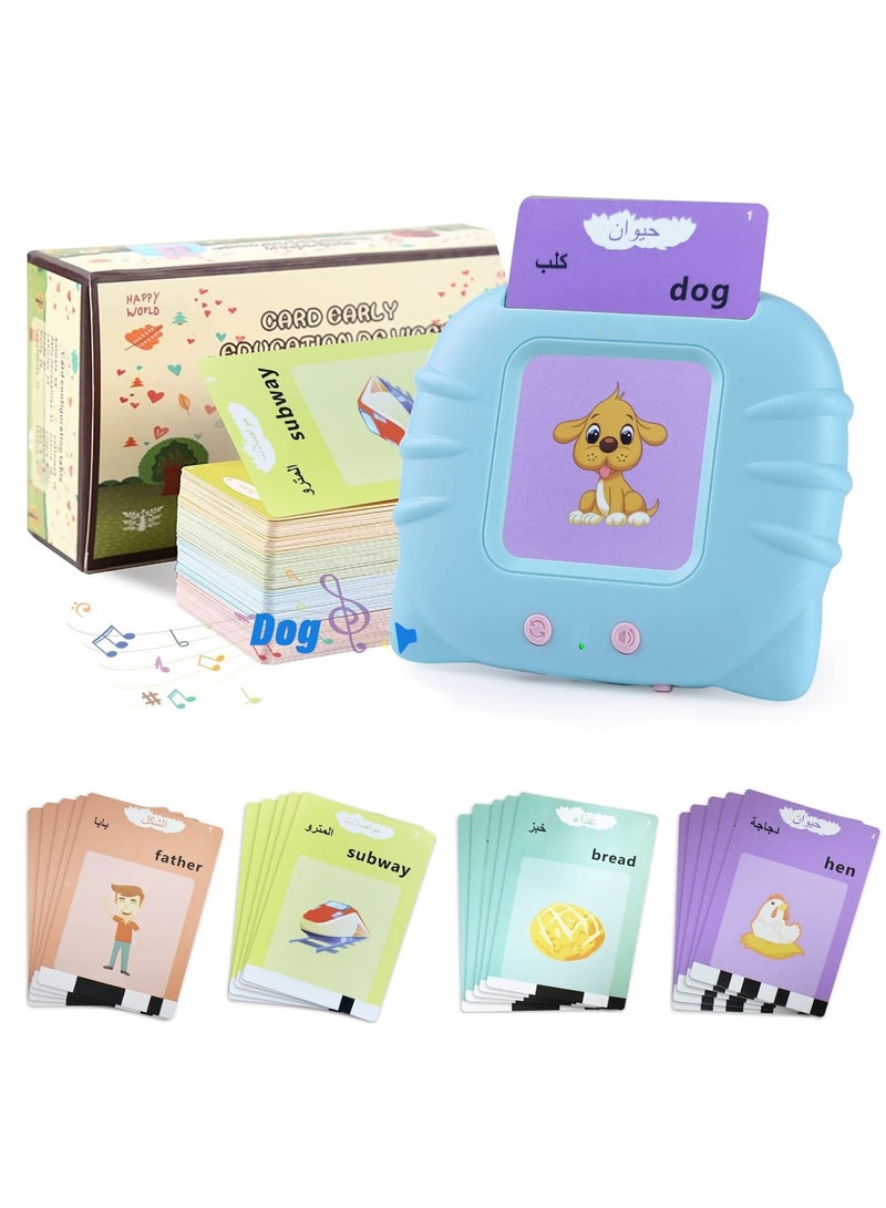 Arabest Arabic English Learning Toys for 3 4 5 6 Year Old Boys Girls 224 Words Baby Talking Flash Cards Speech Therapy Autism Toys for Autistic Children Montessori Toys Birthday Gifts for Kids (Blue) - Image 1
