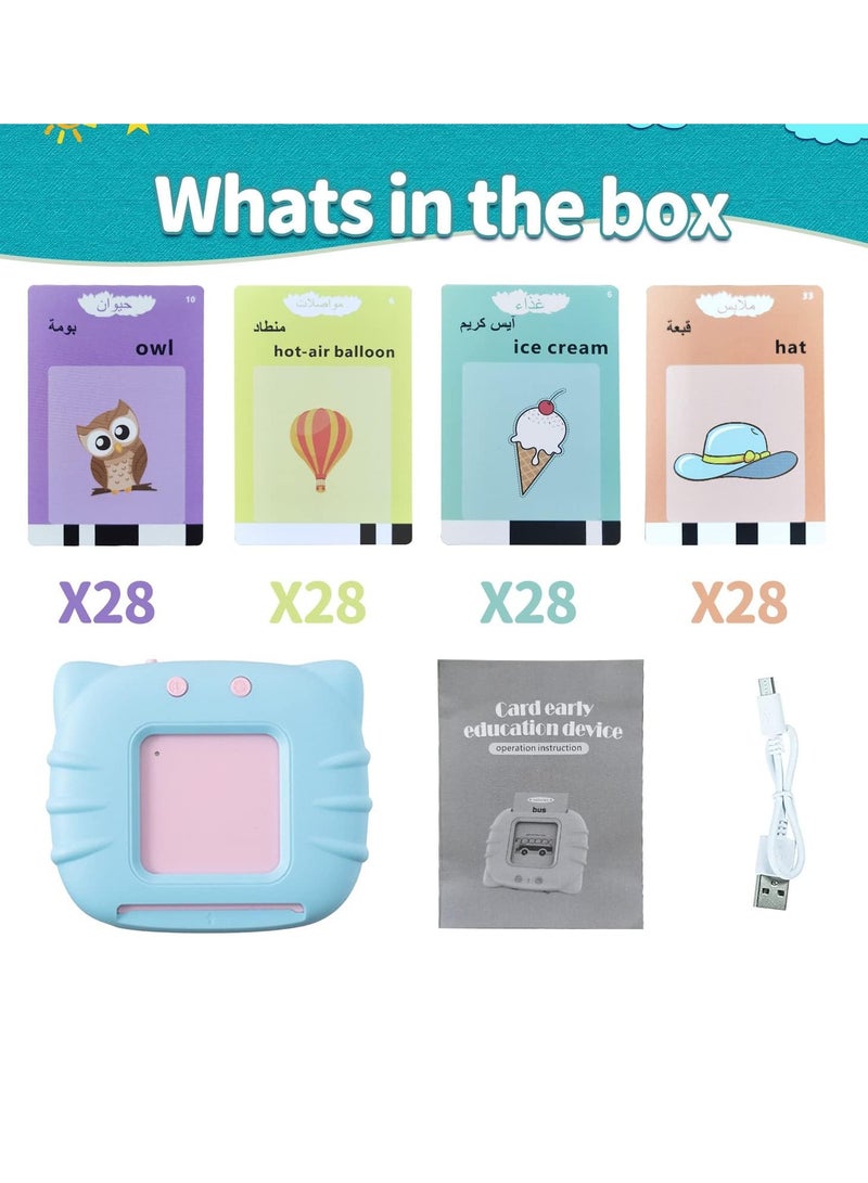 Arabest Arabic English Learning Toys for 3 4 5 6 Year Old Boys Girls 224 Words Baby Talking Flash Cards Speech Therapy Autism Toys for Autistic Children Montessori Toys Birthday Gifts for Kids (Blue) - Image 4