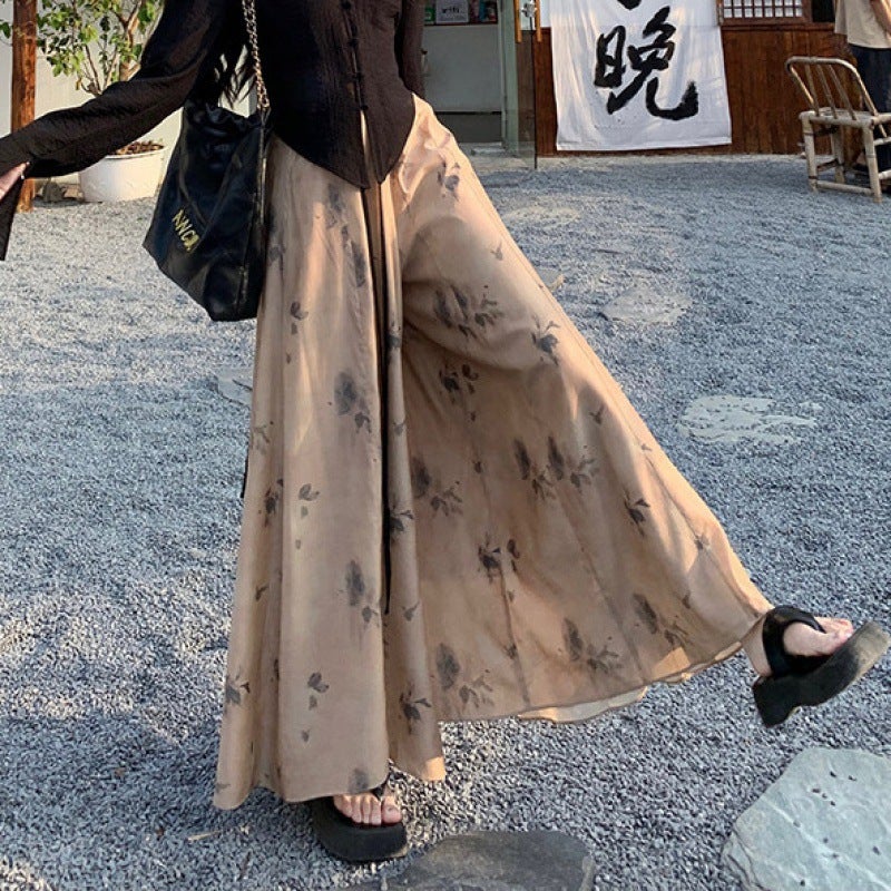 Summer Chic Chinese Style Slimming Zen Wide-Leg Pants Skirt Set 1978# floral wide-leg pants [single pants]]