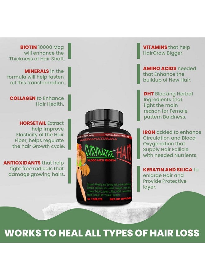 MARINANATURALS CURVIMORE Hair Growth, Hair Loss Mixture. Biotin 10000mcg, Keratin, Collagen, Silica, Horsetail + 35 Vitamins, Minerals, Amino Acids and Herbs. 60 Tablets - Image 4