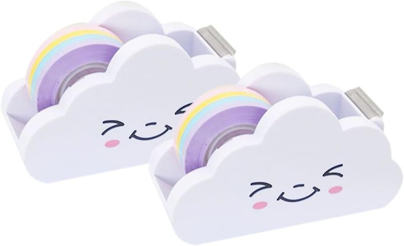 Rainbow Tape Dispenser Set 2pcs Portable Tape Holder with Cloud-Shaped Cutter Supply for Home and School Use - Image 1