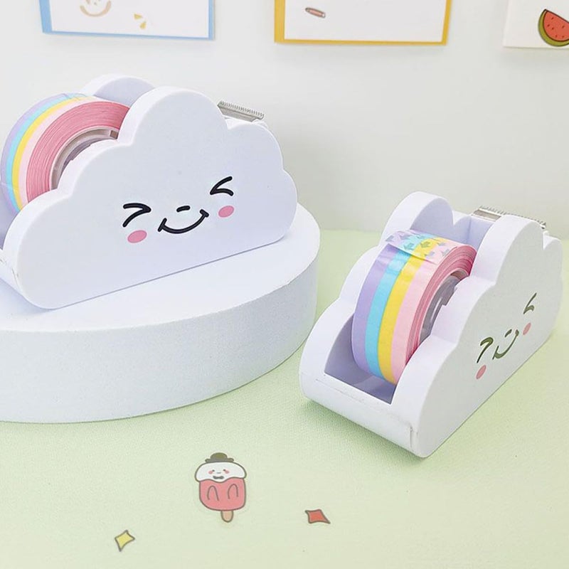 Rainbow Tape Dispenser Set 2pcs Portable Tape Holder with Cloud-Shaped Cutter Supply for Home and School Use - Image 4