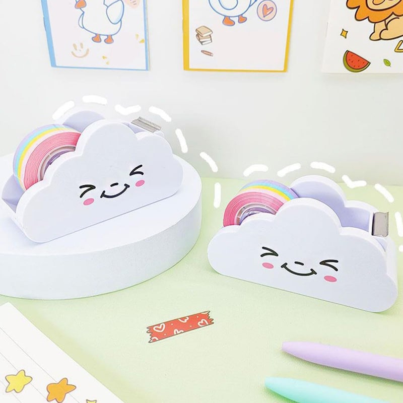 Rainbow Tape Dispenser Set 2pcs Portable Tape Holder with Cloud-Shaped Cutter Supply for Home and School Use - Image 5