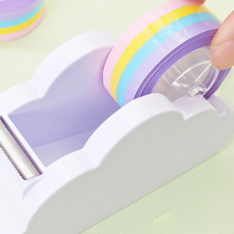 Rainbow Tape Dispenser Set 2pcs Portable Tape Holder with Cloud-Shaped Cutter Supply for Home and School Use - Image 3