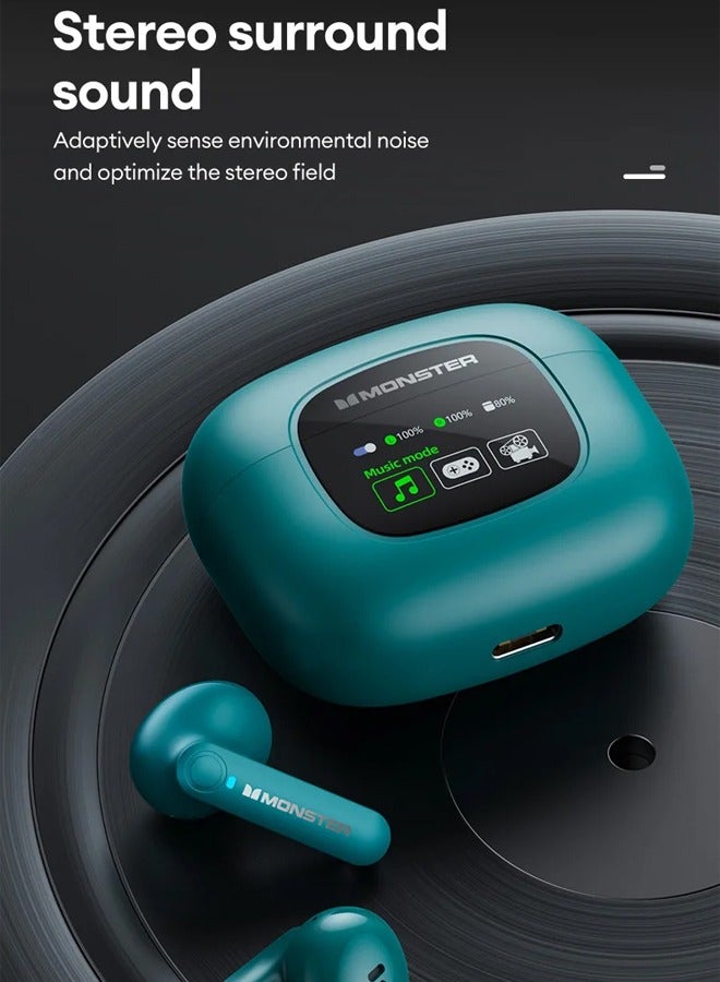 Monster XKT20 Wireless Bluetooth Earbuds Gaming Headphones Deep Bass Low Latency Game Headset with Built-in Microphone Noise Canceling Green - Image 3