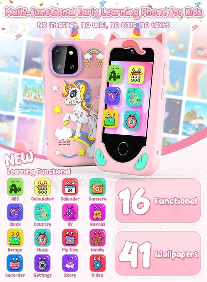 BESTOONE Kids' Phone Toy Imitate Smartphone Toy for 3-8 Year Old Girls & Boys - No Internet/Calls, HD Camera, MP3 Player, Learning Games | Christmas Birthday Gift for Toddlers (Pink) - Image 3