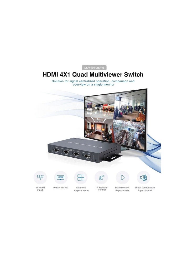Lenkeng HDMI™ 4x1 Quad Multiviewer Switcher — 4 Inputs, Full HD 1080p  - Image 2