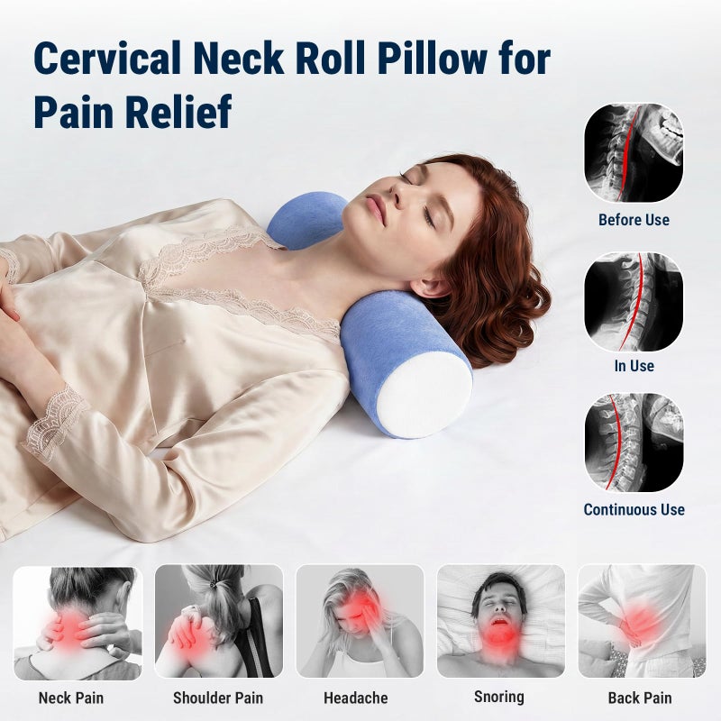 Cooling Memory Foam Neck Roll Pillow for Neck Pain Relief - Round Neck Support Pillow for Sleeping - Image 4