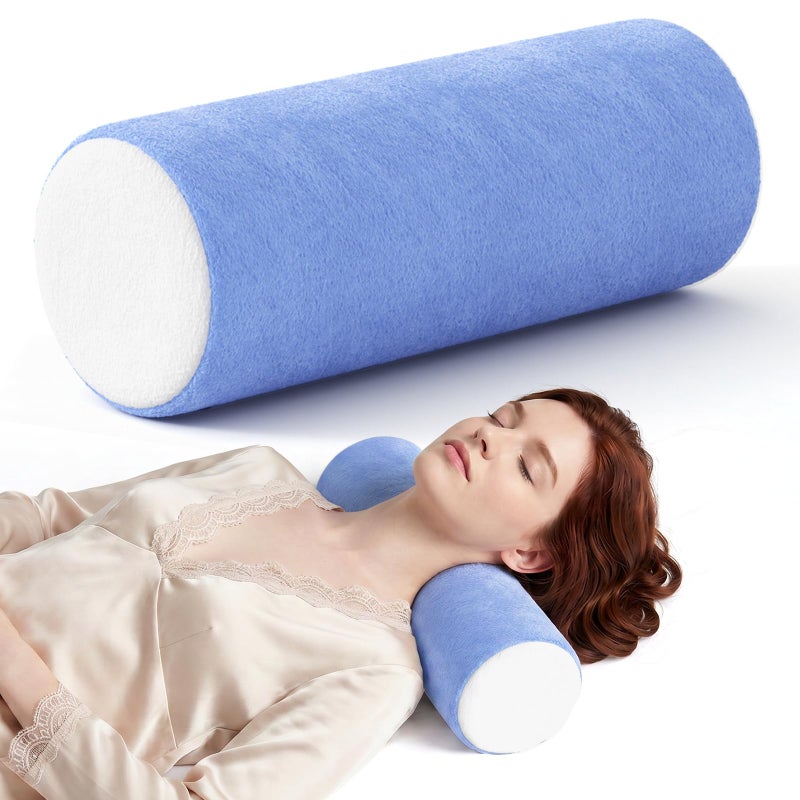 Cooling Memory Foam Neck Roll Pillow for Neck Pain Relief - Round Neck Support Pillow for Sleeping - Image 1