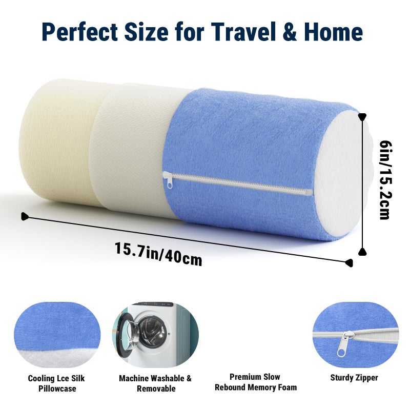 Cooling Memory Foam Neck Roll Pillow for Neck Pain Relief - Round Neck Support Pillow for Sleeping - Image 2