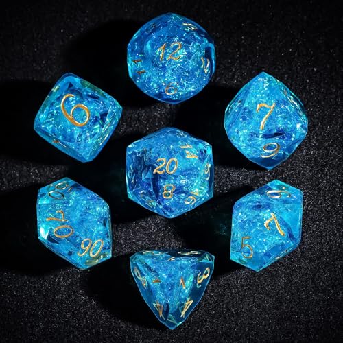 CRITALLIC 7PCS DND Dice SetTransparent Sharp Edge Dice Set DD RPG Polyhedral Diefor Dungeons and Dragons TTRPG Games Roleplaying Gameswith Gift BoxGalaxy Blue - Image 1