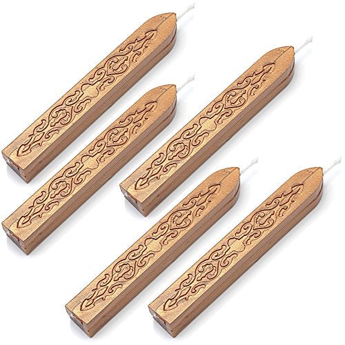 Wax Seal Sticks Yoption 5 Pcs Totem Fire Manuscript Sealing Seal Wax Sticks with Wicks Cord Wick Sealing Wax for Postage Letter Retro Vintage Wax Seal Stamp Dark Golden