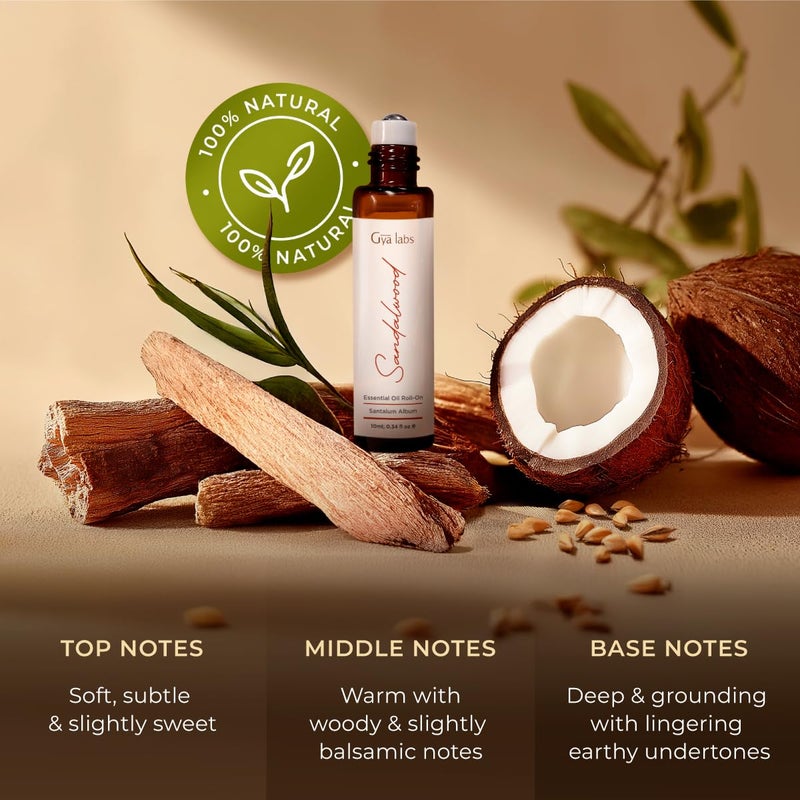 Gya Labs Sandalwood Essential Oil Roll On - 0.34 Fl Oz - Travel Size Roller for Camping, Skin, Aromatherapy Relief, Convenience - Image 3