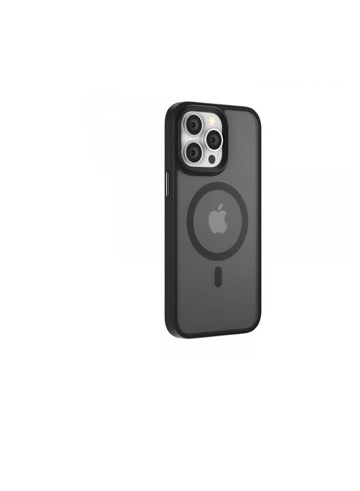 CATANES iPhone 15 Pro Max Back Cover Full Camera Protection and Reinforced Corners Scratch Resistant Cover Support Magnetic Charging Transparent Body Black