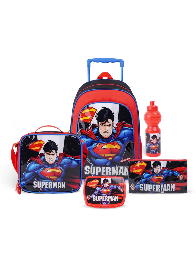 وارنر بروس Warner Bros. Superman Up In The Sky 5In1 Trolley Box Set 18" I Trolley I Lunch Bag I Water Bottle I Pencil Case I Lunch Box I Packaging