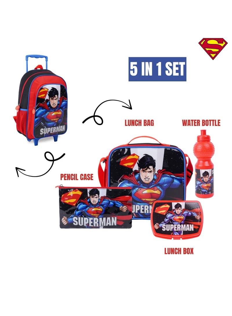 وارنر بروس Warner Bros. Superman Up In The Sky 5In1 Trolley Box Set 18" I Trolley I Lunch Bag I Water Bottle I Pencil Case I Lunch Box I Packaging