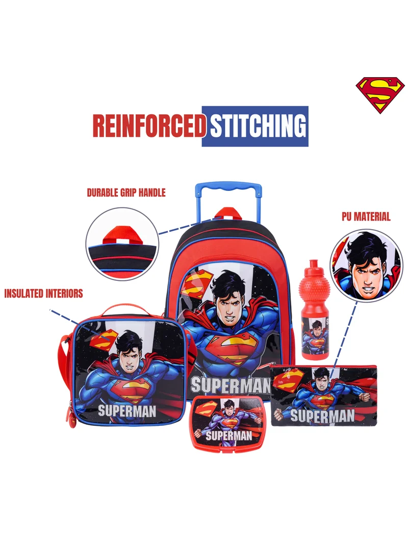 وارنر بروس Warner Bros. Superman Up In The Sky 5In1 Trolley Box Set 18" I Trolley I Lunch Bag I Water Bottle I Pencil Case I Lunch Box I Packaging