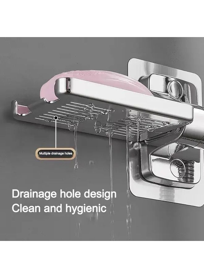 Universal Shower Head Bracket Silvery Adjustable No Drill Installation Soap Box Holder - Image 5