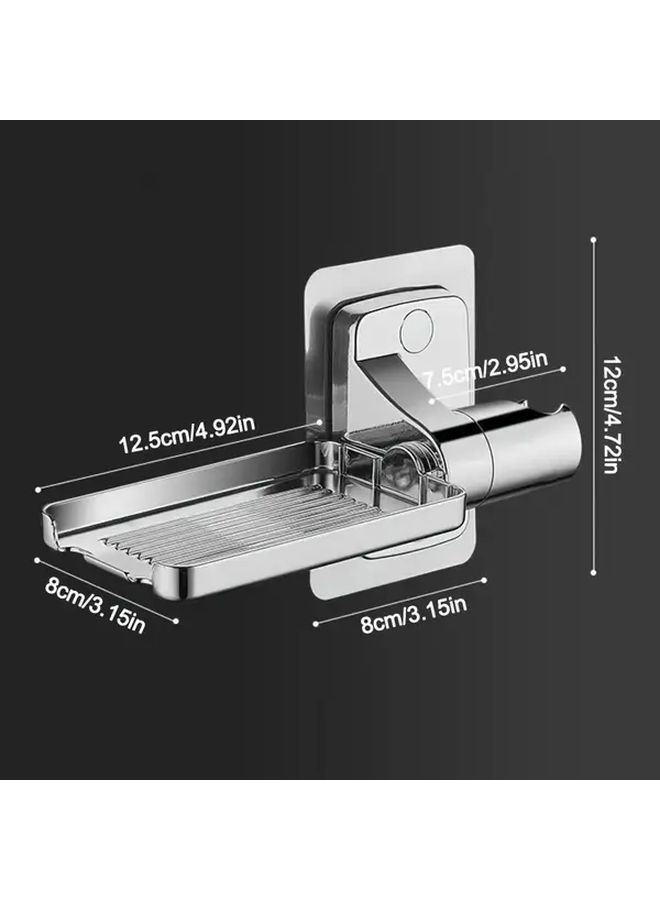 Universal Shower Head Bracket Silvery Adjustable No Drill Installation Soap Box Holder - Image 4