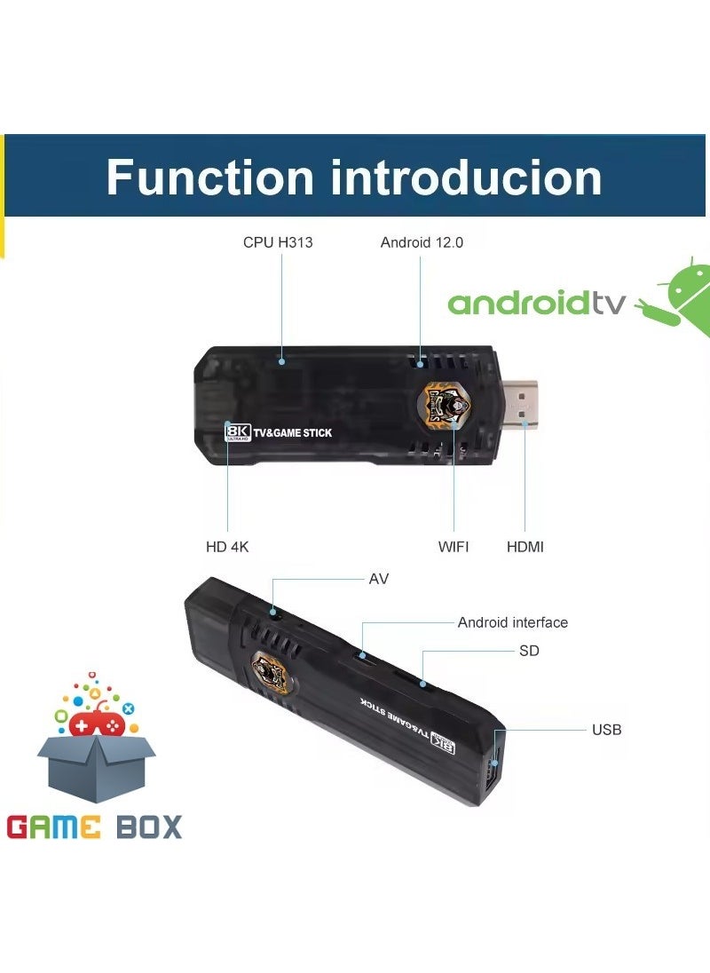 New Version 8k Ultra HD Game Box + Android TV with 36500 Games 5G 64 GB TV Game Stick Game Console + 2 Controllers