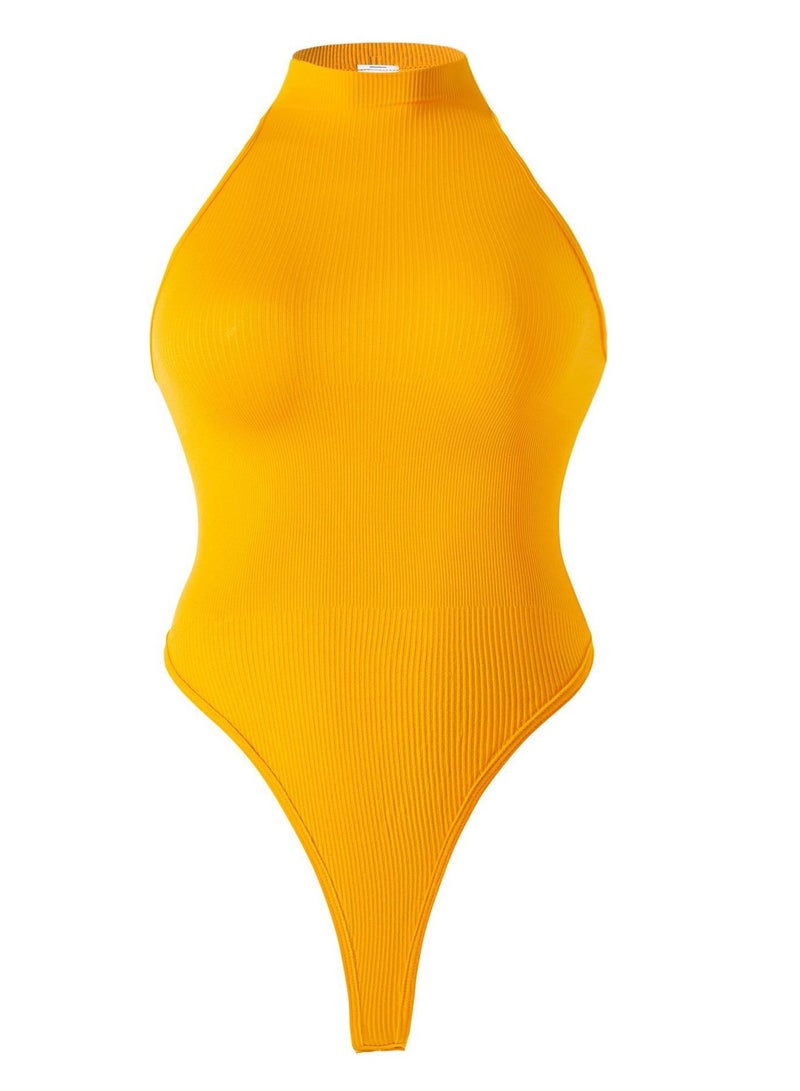 Loquat Women's Solid Color Bodysuit Shapewear Thong Tummy Control Slimming Jumpsuit Lifting Bodysuit Yellow 