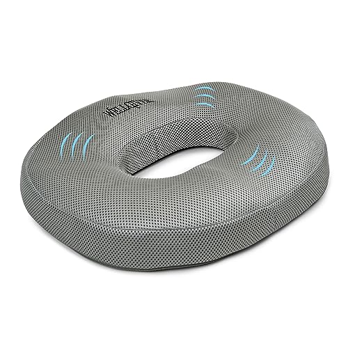 WELLGIVER Orthopaedic Foam Donut Plus Ring Pillow Coccyx Seat Cushion Piles Haemorrhoid Tailbone Back Pain Fistula Prostate Post Natal Pain Relief | 16.5 x 15 x 3 Inch | Grey Air Mesh Removable Cover - Image 1