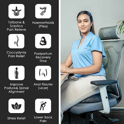WELLGIVER Orthopaedic Foam Donut Plus Ring Pillow Coccyx Seat Cushion Piles Haemorrhoid Tailbone Back Pain Fistula Prostate Post Natal Pain Relief | 16.5 x 15 x 3 Inch | Grey Air Mesh Removable Cover - Image 2