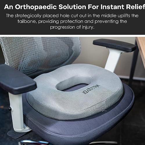 WELLGIVER Orthopaedic Foam Donut Plus Ring Pillow Coccyx Seat Cushion Piles Haemorrhoid Tailbone Back Pain Fistula Prostate Post Natal Pain Relief | 16.5 x 15 x 3 Inch | Grey Air Mesh Removable Cover - Image 4