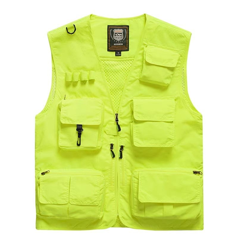 Reflective Emergency Management Vest Multi-Pocket Volunteer Communication Rescue Clothing Vest Workwear Vest Clip Work Clothes Neon Green
