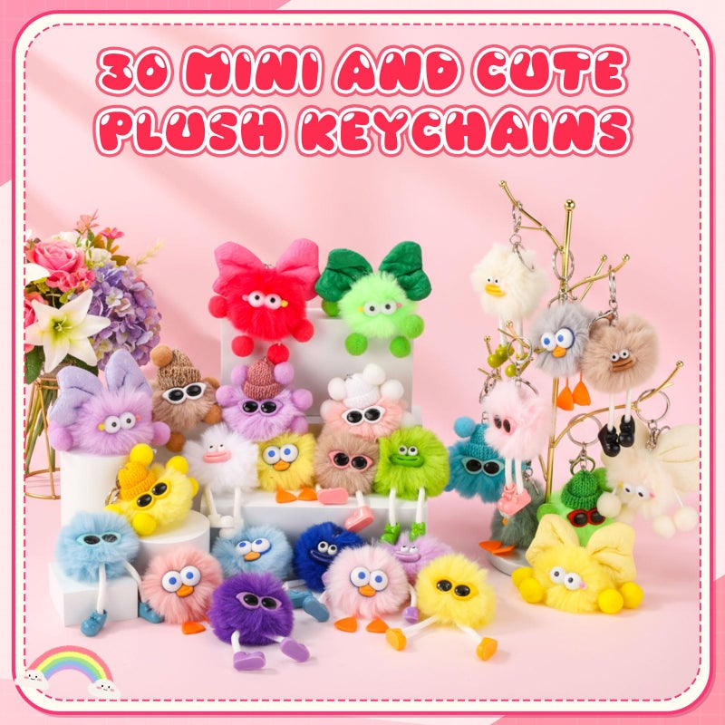 Equsion 30 Pcs Mini Cute Plush Keychain Bulk Christmas Gifts bulk Bag Purse Charm Christmas Stocking Stuffers Goodie Bag(Adorable) - Image 4